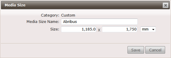 Apogee StoreFront custom media size