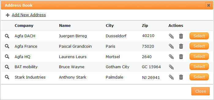 Apogee StoreFront user address book for shipping billing
