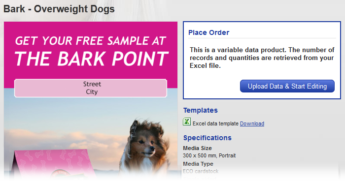 Apogee StoreFront variable data product example